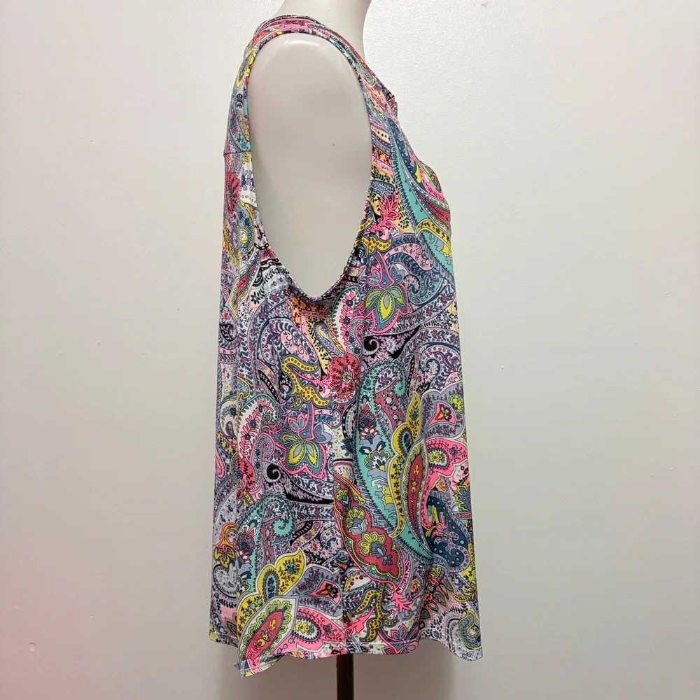 Dear Scarlett Sleeveless Blouse XL Multi Paisley Split Neck Relaxed Fit Top - Picture 4 of 7